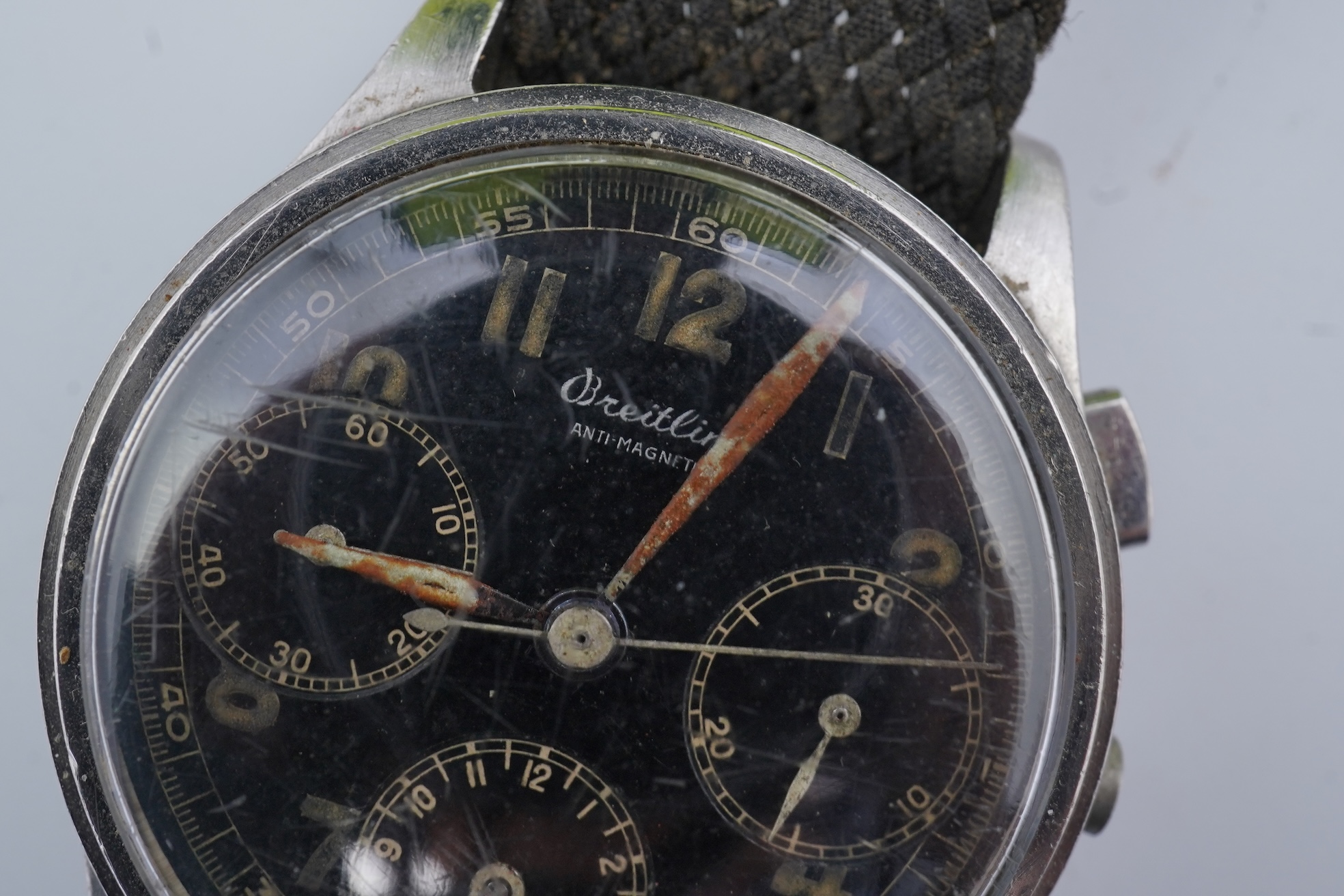 A gentleman's 1950s? steel Breitling Anti-Magnetic chronograph manual wind wrist watch
